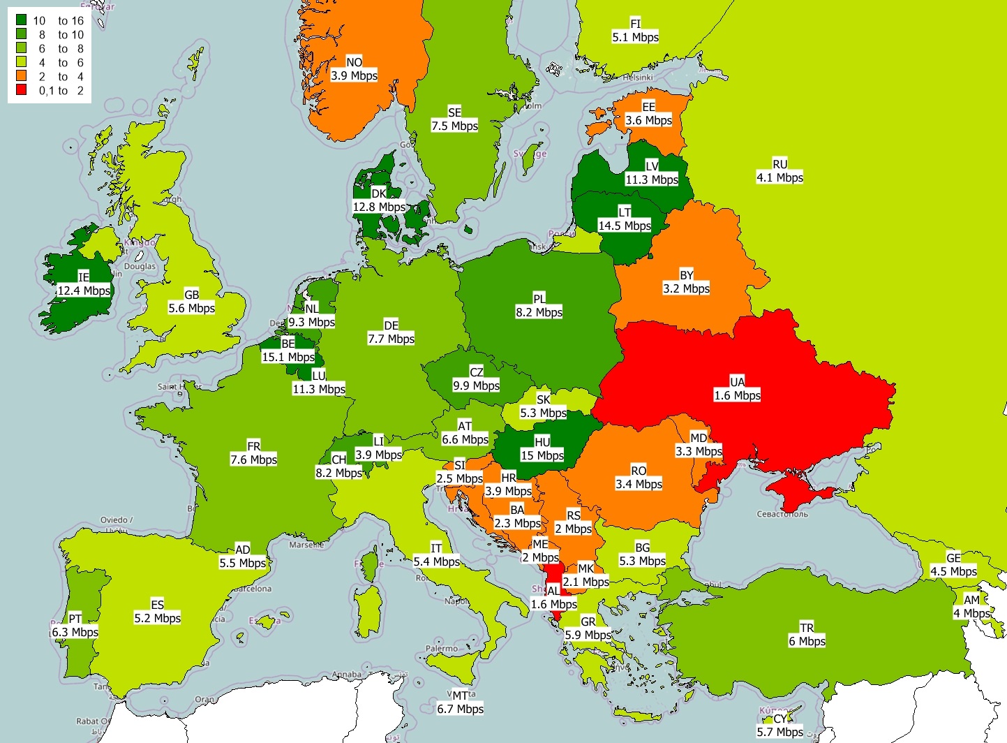 Europe mobile Internet 2016 - uplink