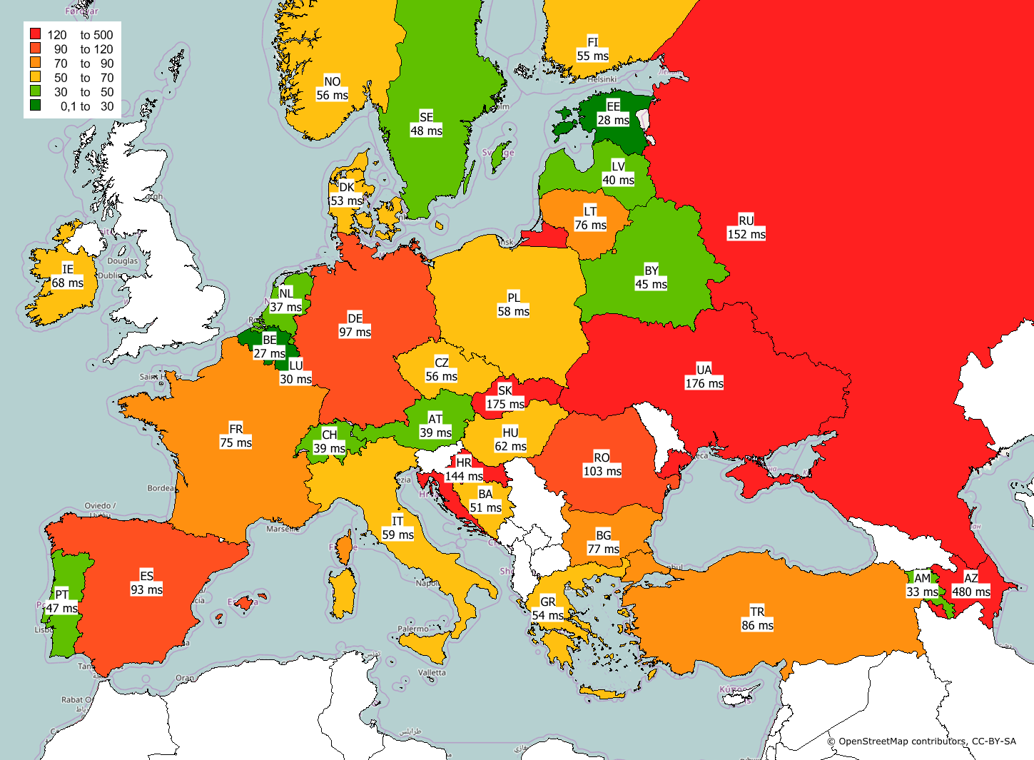Internet w Europie Q1 2017 - ping