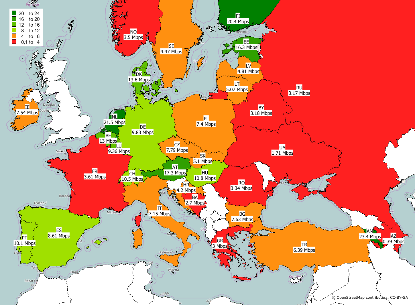 Internet w Europie Q1 2017 - wysyłanie danych