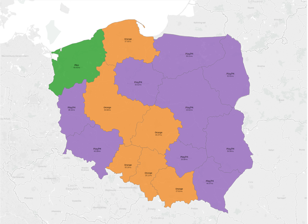 Internet mobilny w poszczególnych województwach 2018 - ping